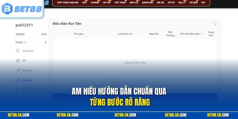 Các bước rút tiền Bet88
