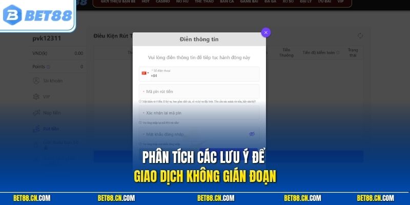 Lưu ý khi rút tiền Bet88