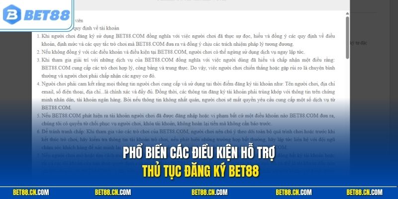 Điều kiện đăng ký tài khoản Bet88